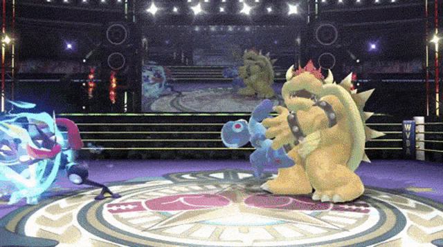 a video game scene with a circle in the middle that says w