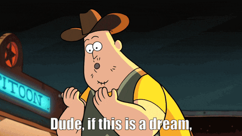 a man in a cowboy hat is standing in front of a sign that says pitoon