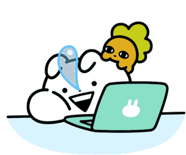 a cartoon drawing of a cloud with a carrot on its head and a laptop