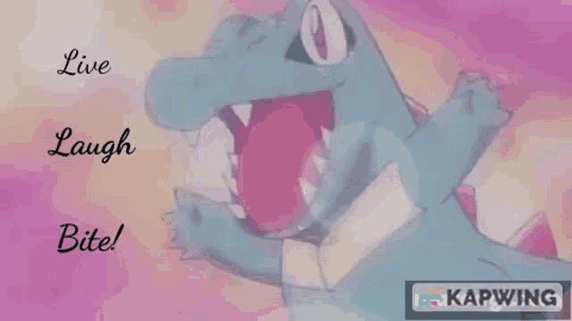 a picture of a crocodile with the words " live laugh bite " on it
