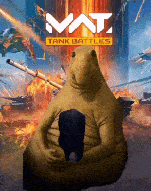 a poster for a video game called mat tank battles with a cartoon character