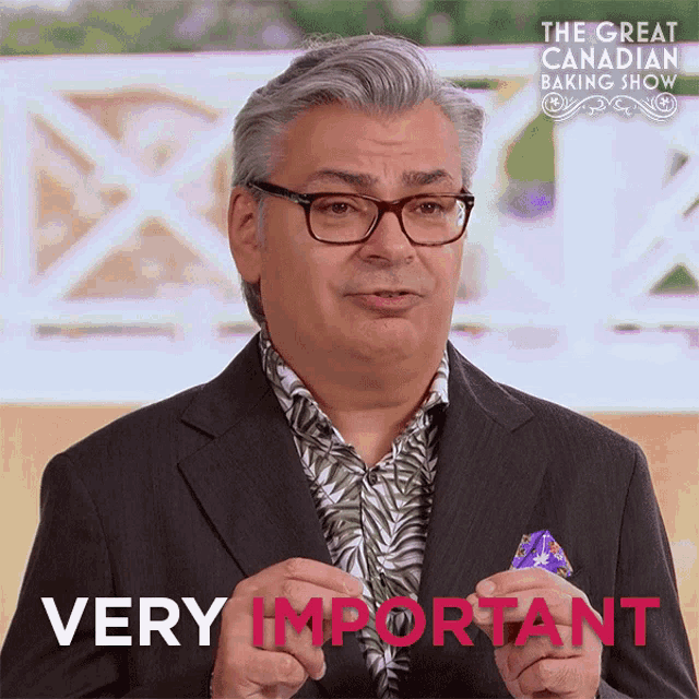 a man in a suit says very important in red letters