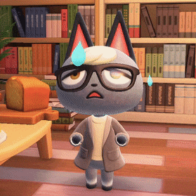 a cartoon cat wearing glasses and a jacket stands in front of a bookshelf
