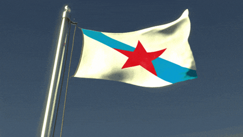 a white blue and red flag with a red star on it