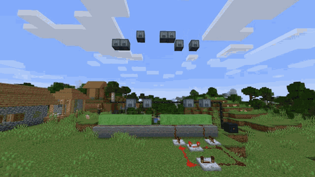 a bunch of blocks with the letter h on them are floating in the air in a minecraft game