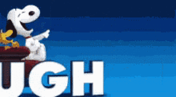 a picture of snoopy and woodstock laughing with the word ugh behind them