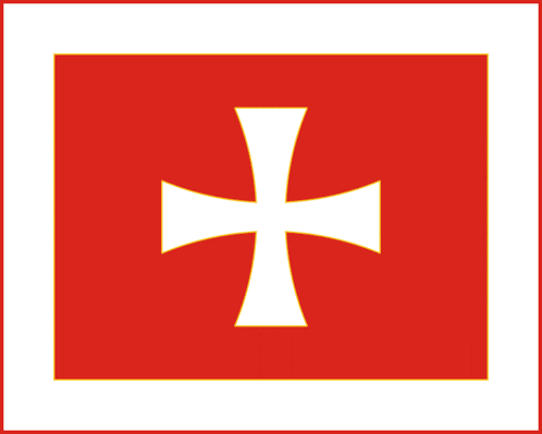 a red background with a white cross in the center