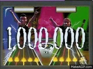a video game screen displays the number 1,000,000 in white letters