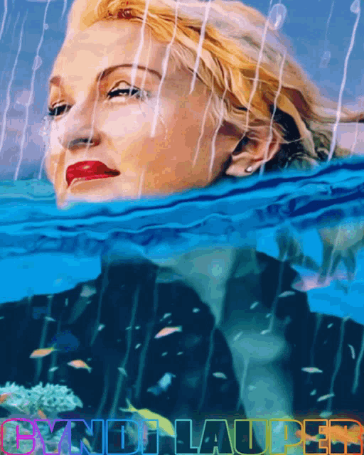 a painting of a woman in the water with the name cyndi lauper on the bottom