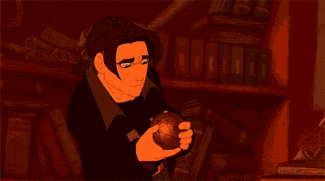 a cartoon of a man holding a glowing object in his hands