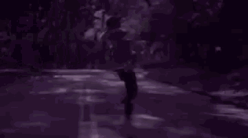 a black and white photo of a person walking down a street .