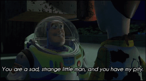 buzz lightyear is talking to woody in a scene from toy story