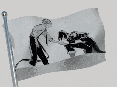 a black and white image of two men holding hands