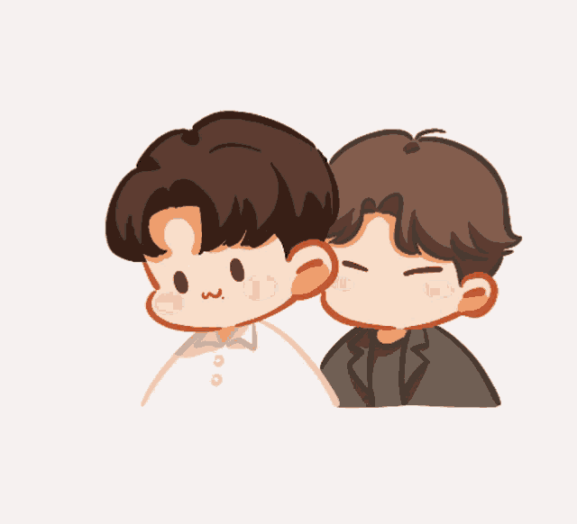 a cartoon drawing of two boys one of whom is kissing the other on the cheek