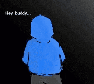 a drawing of a person wearing a blue hoodie with a face on it .