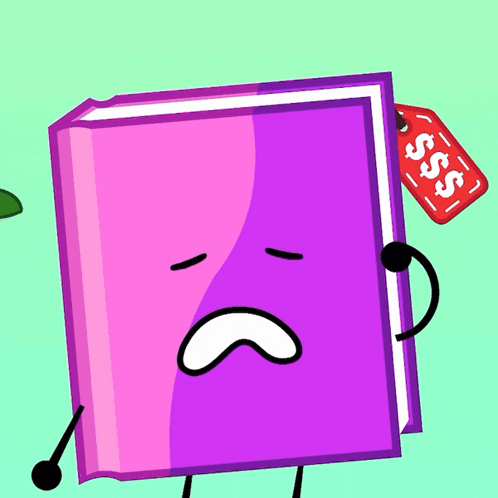 a purple book with a sad face and a price tag that says $ 5