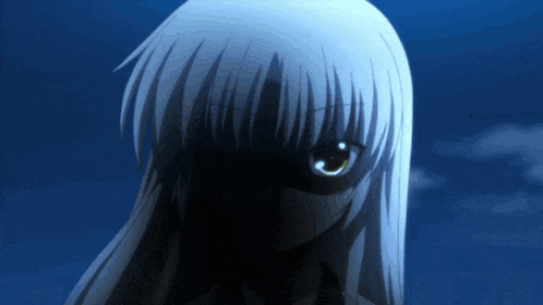 a close up of a girl with white hair