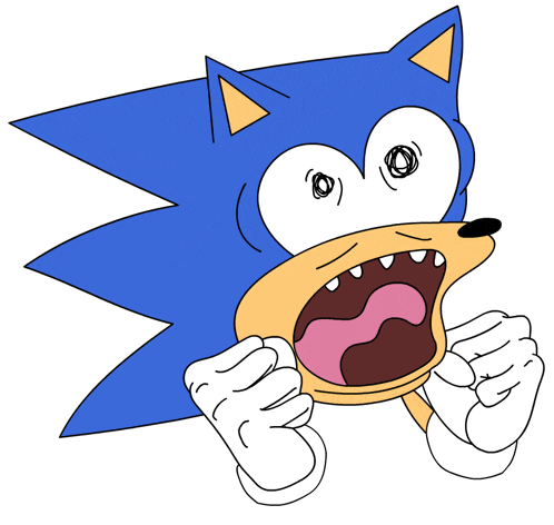 a drawing of sonic the hedgehog with his mouth wide open