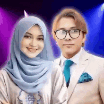 a man and a woman are posing for a picture together .