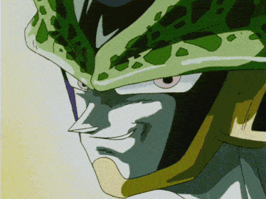 a close up of a cartoon character 's face with a helmet on
