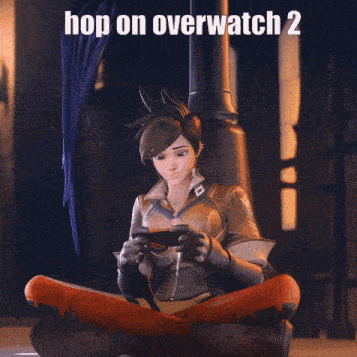 a cartoon of two women kissing with the words hop on overwatch 2