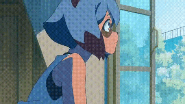 a cartoon character is looking out of a window while wearing glasses .