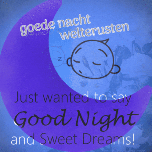 a purple crescent moon with the words " just wanted to say good night and sweet dreams " written on it