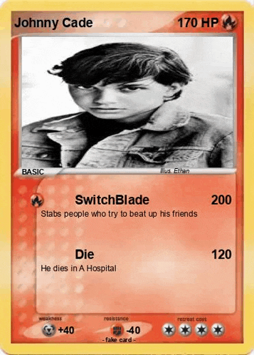 a pokemon card of johnny cade with a picture of him