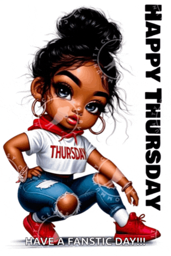a happy thursday message with a cartoon girl