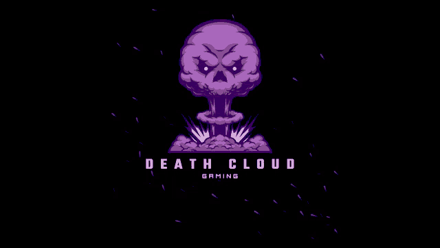 the logo for team death cloud champions shows a skull coming out of a nuclear explosion .