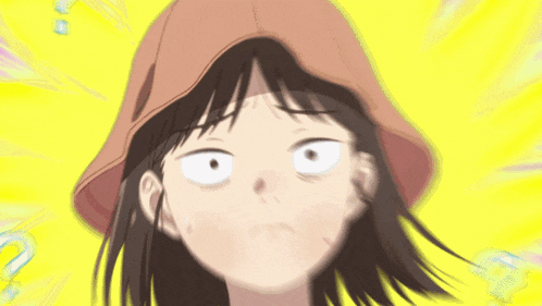 a girl wearing a hat is surrounded by question marks on a yellow background