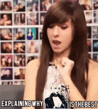 a woman is explaining why is the best in front of a collage of pictures