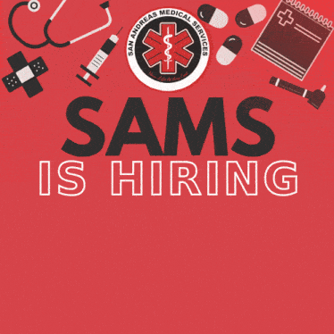 a poster for sams is hiring with a group of people