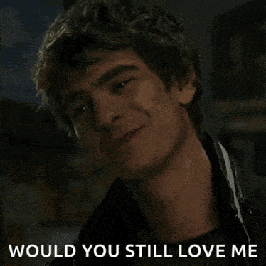 a man is holding a bouquet of flowers and saying would you still love me .