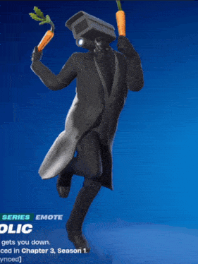 a video game character has a camera on his head and a carrot in his hand