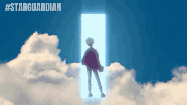 a person standing in front of a door with #starguardian written in the corner
