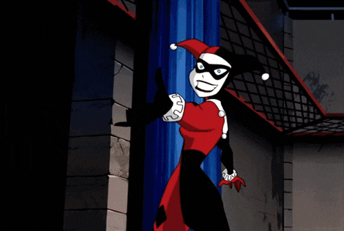 a cartoon of harley quinn and batman fighting