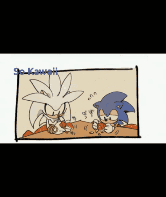 a drawing of sonic the hedgehog and silver the hedgehog that says so kawaii