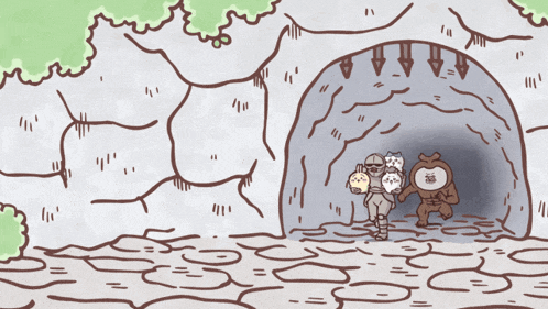 a cartoon drawing of a tunnel with arrows pointing downwards