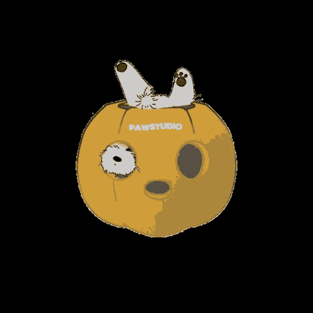 a yellow pumpkin with pawstudio written on it
