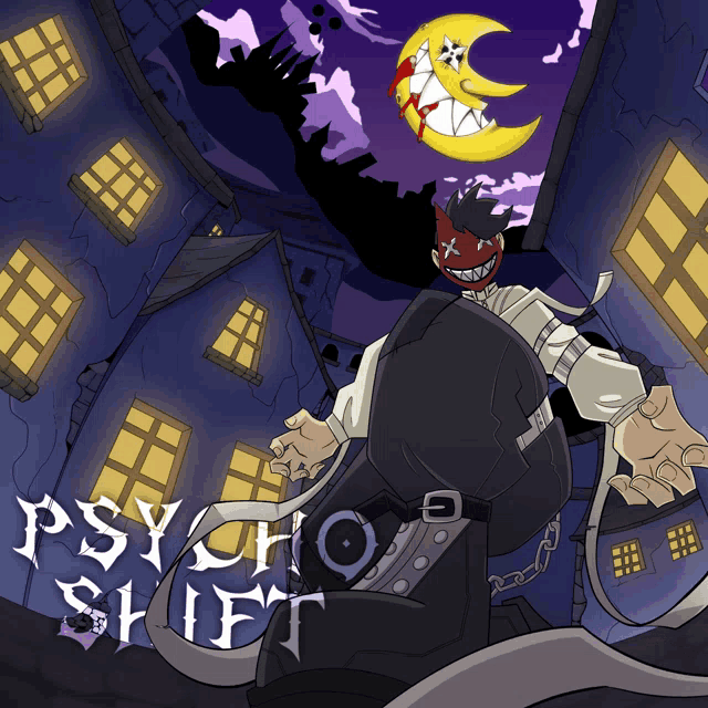 a cartoon of a man with a red mask and the words psycho shift below him