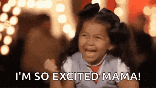 a little girl is crying and saying " i 'm so excited mama "