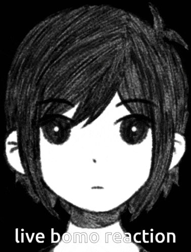 a black and white drawing of a person with the words live bomo reaction written below it