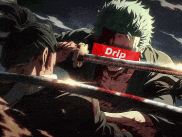 a samurai with a drip label on his face