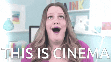 a woman with her mouth open and the words this is cinema behind her