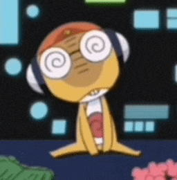 a cartoon character is wearing headphones and has a swirl around his eyes