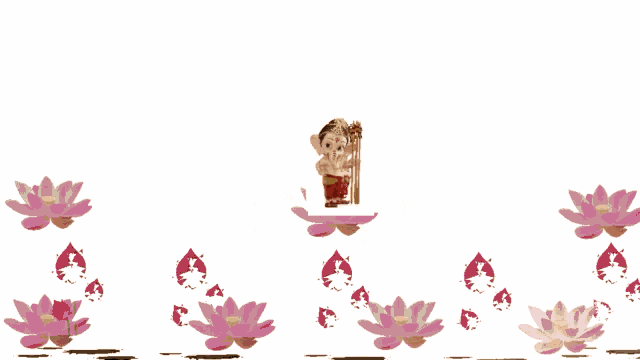 a cartoon of a man standing on top of a pink flower