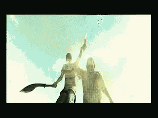 a man holding a knife is standing next to another man holding a knife
