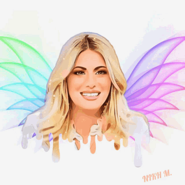 a drawing of a woman with wings and the name mtkh on the bottom right
