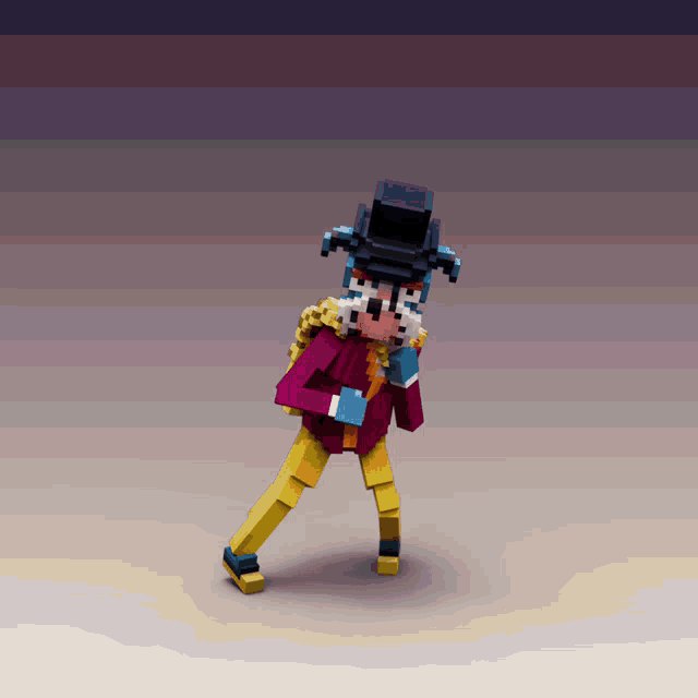 a pixel art of a man with a top hat